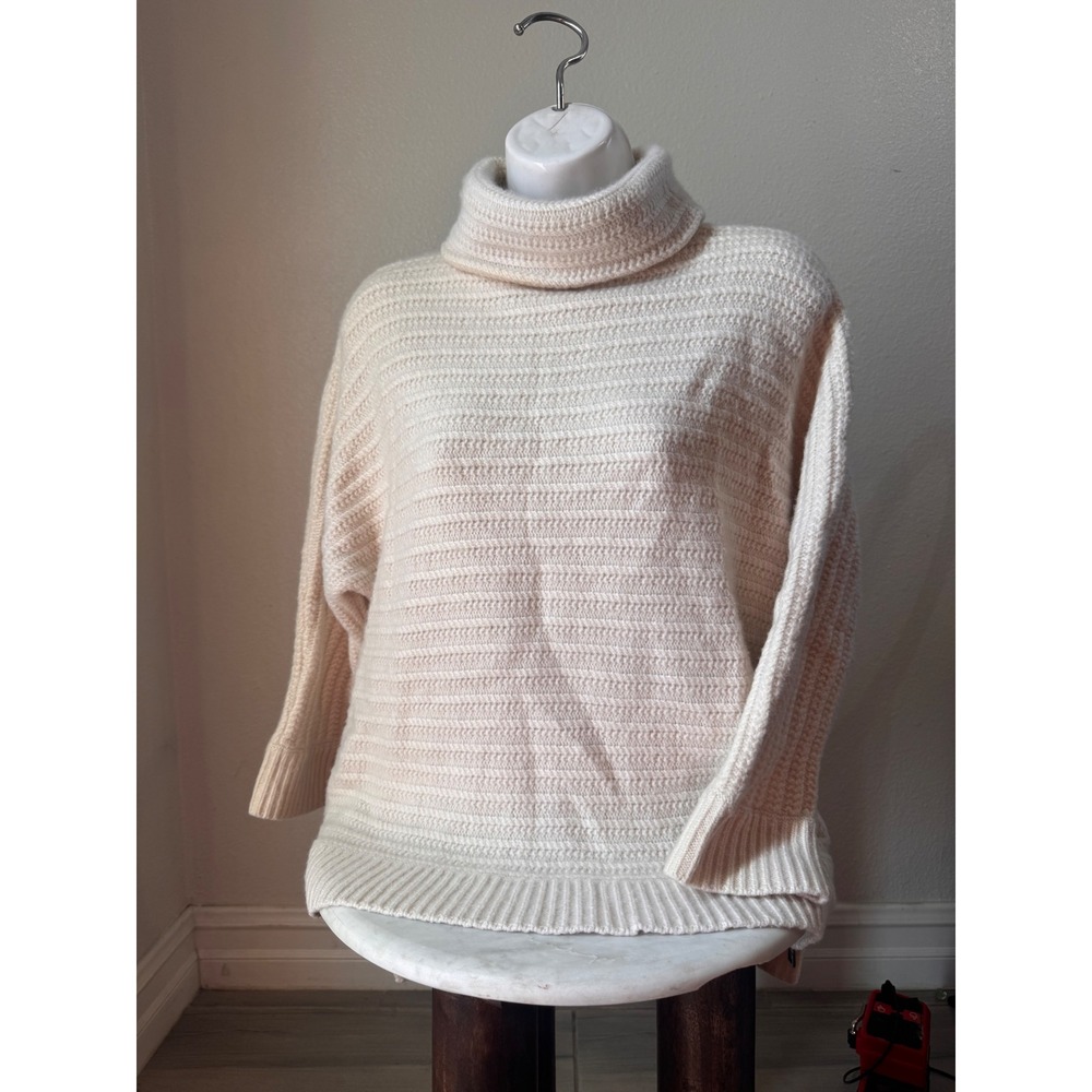 Zadig Voltaire Athino Deluxe Ivory 100% Cashmere Turtleneck Sweater Slit Zipper